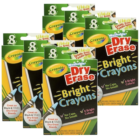 Crayola Washable Crayons, Dry-Erase, Bright Colors, 8 Colors Per Set, 54PK 985202